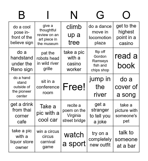 Reno Downtown Bingo Card