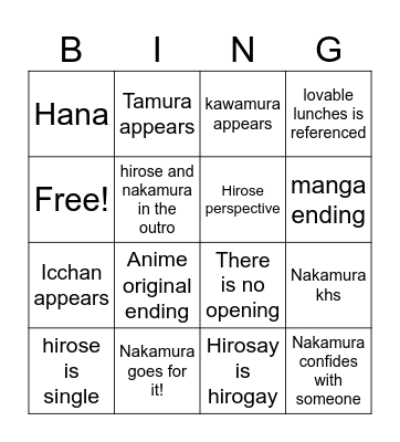 Nakamura finale Bingo Card