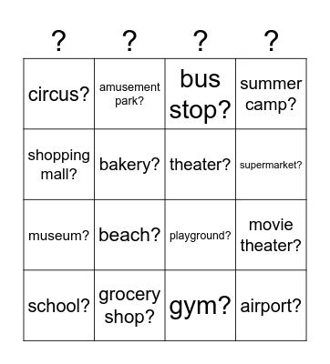 Do you like going to the... Bingo Card