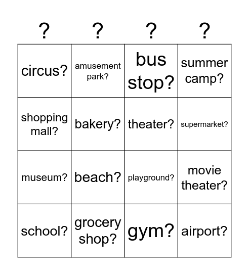 Do you like going to the... Bingo Card
