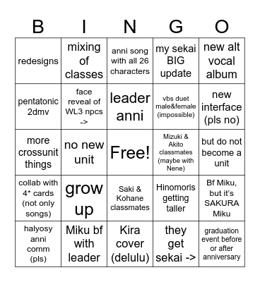 6th anniversary Bingo Card