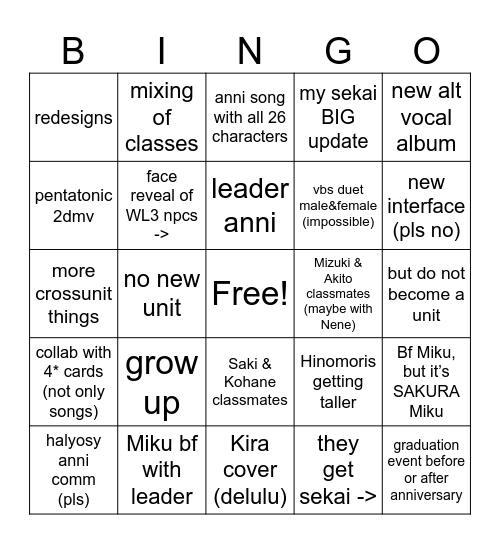 6th anniversary Bingo Card