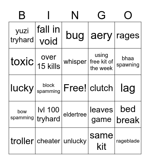 Bedwars Bingo Card