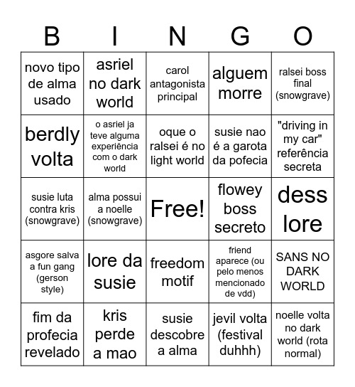 DELTARUNE TOMORROW Bingo Card