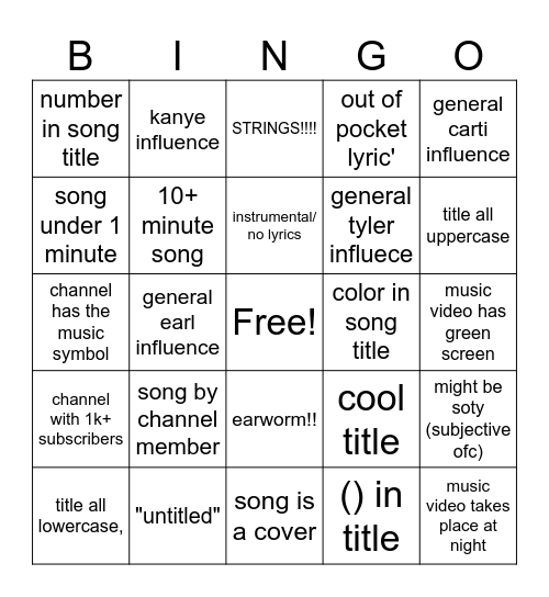 camera music bingo 2.0! Bingo Card