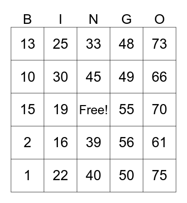 Untitled Bingo Card