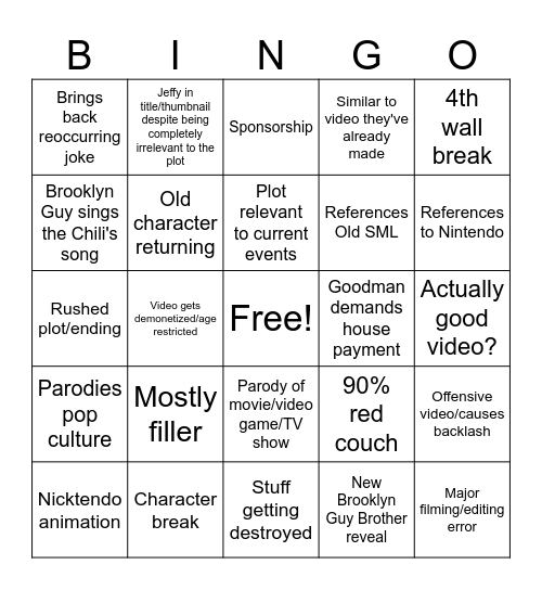 SML BINGO CARD Bingo Card