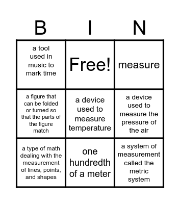 Ch. 1: Measuring Up! Definitions Bingo Card