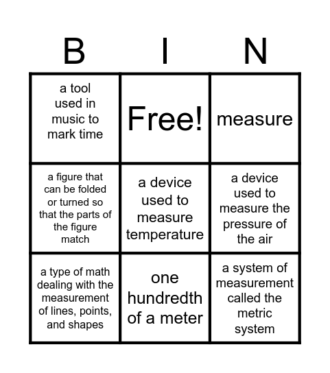 Ch. 1: Measuring Up! Definitions Bingo Card