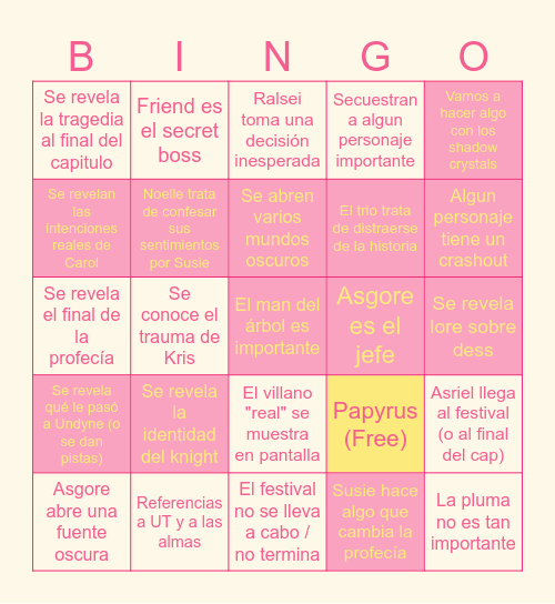 Deltarune Chapter 5 Predicción Real Bingo Card