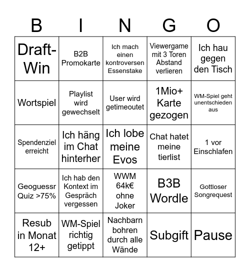 24h Charity Bingo Card