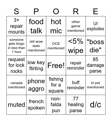 sporego Bingo Card