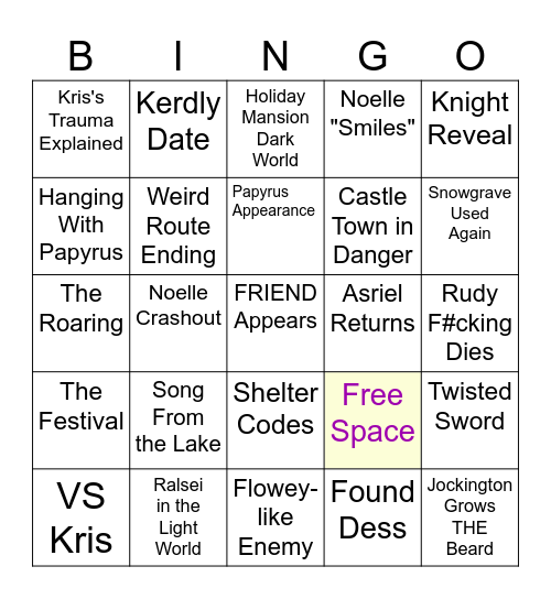 DELTARUNE Chapter 5 Bingo Card