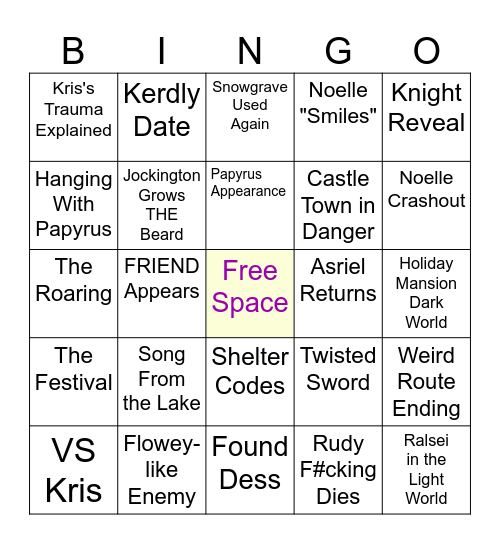 DELTARUNE Chapter 5 Bingo Card
