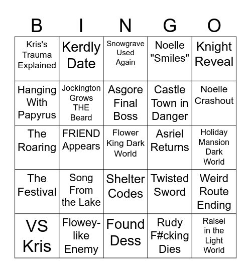 DELTARUNE Chapter 5 Bingo Card