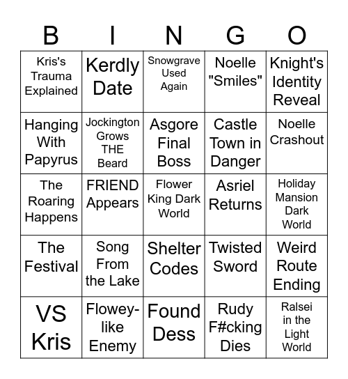 DELTARUNE Chapter 5 Bingo Card