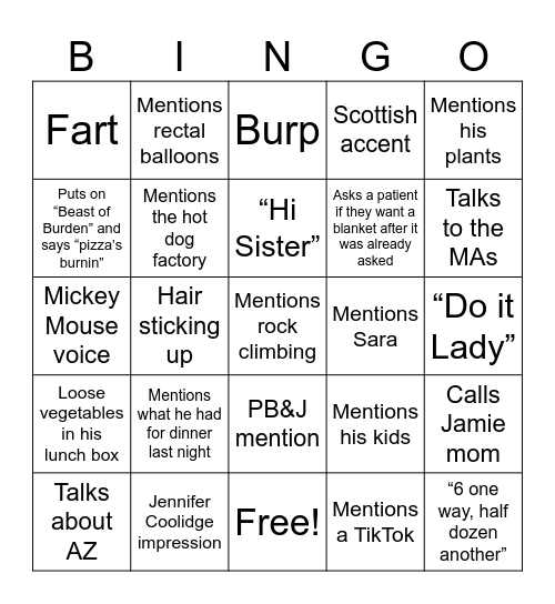 Nic Bingo Card
