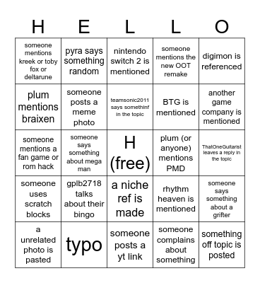 another nintendo forum bino Bingo Card