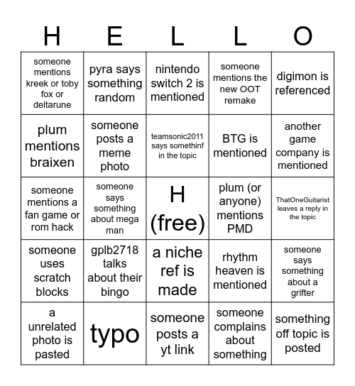 another nintendo forum bino Bingo Card