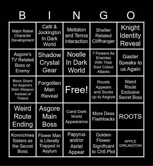 Deltarune chapter 5 crack bingo Card