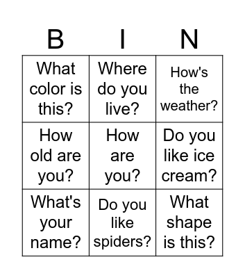 Questions① Bingo Card