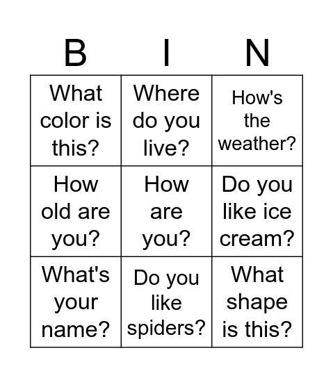 Questions① Bingo Card