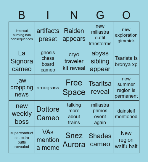 6.7 livestream Bingo Card