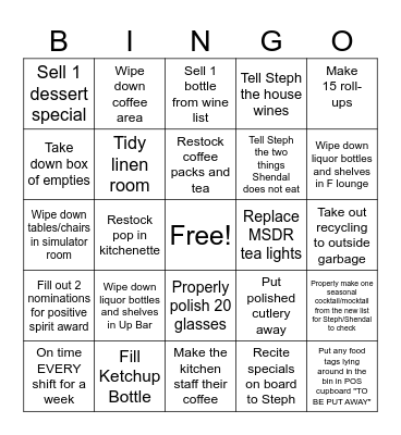 FRONT OF HOUSE CONTEST Bingo Card