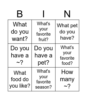 Questions Bingo Card