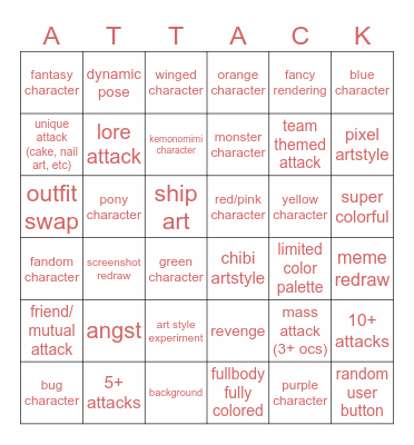 Artfight 2026!!! Bingo Card