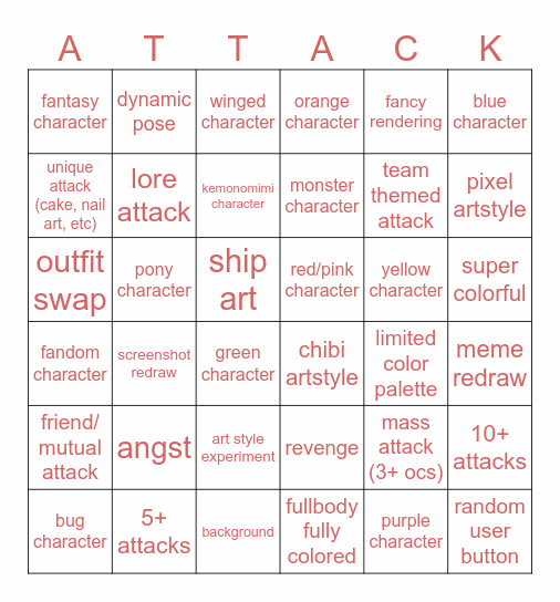 Artfight 2026!!! Bingo Card