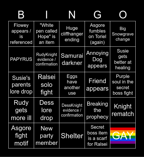 Deltarune Chapter 5 Bingo Card