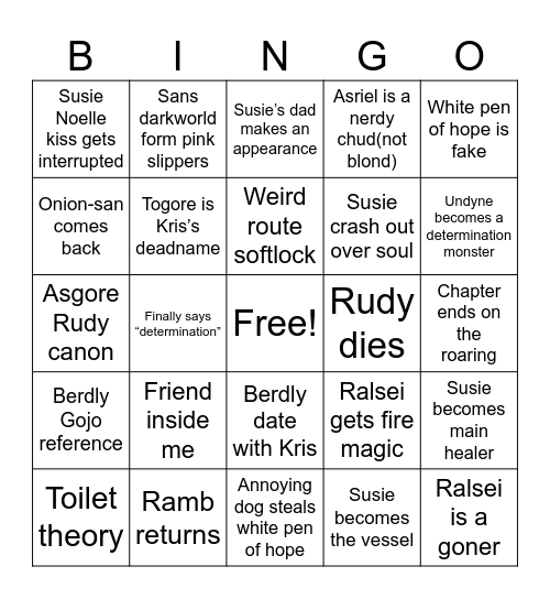 Deltarune Bingo Card