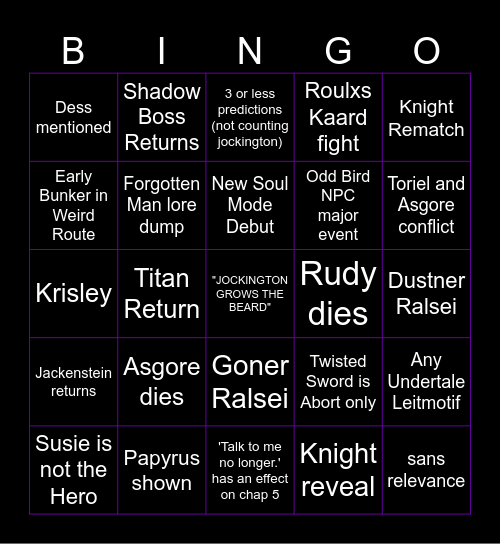 DELTARUNE Chapter 5 Predictions Bingo Card