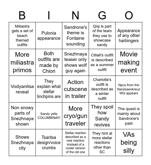 6.7 livestream Bingo Card