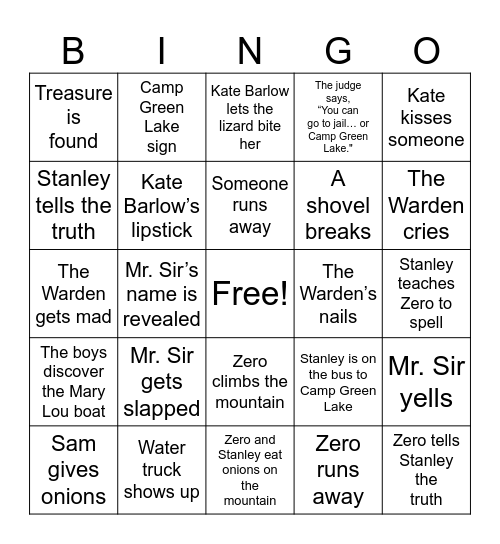 Holes Movie Bingo (2) Bingo Card