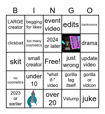 gorilla tag short bingo Card