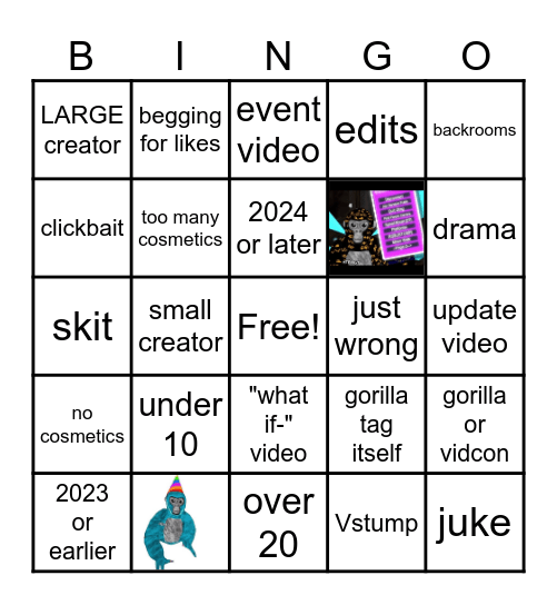gorilla tag short bingo Card