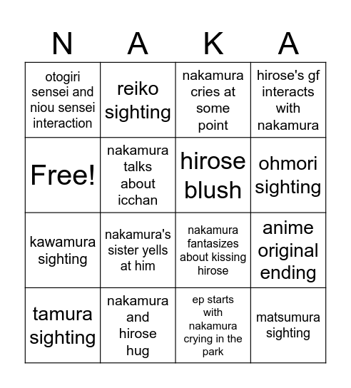 bingo card nakamura last ep Bingo Card