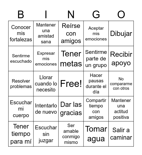 Salud Mental Bingo Card