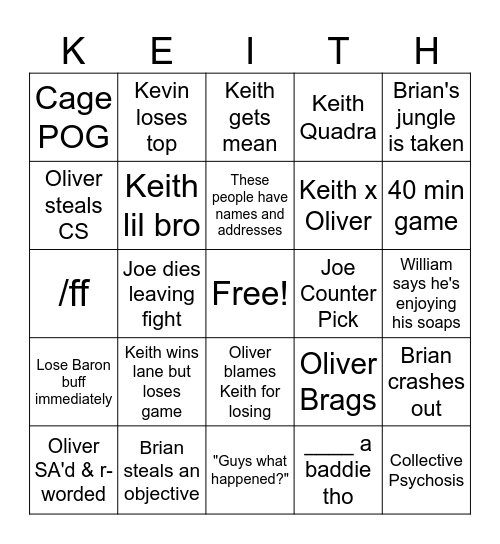 LEAGUE BINGO Card