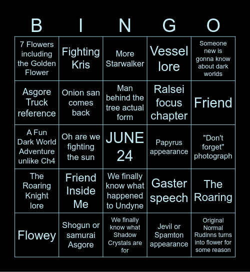 Deltarune Chapter 5 Bingo Card