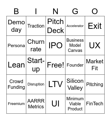 START UP Bingo Card