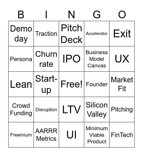 START UP Bingo Card