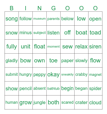 Discover Phonics Unit 8 Bingo Card