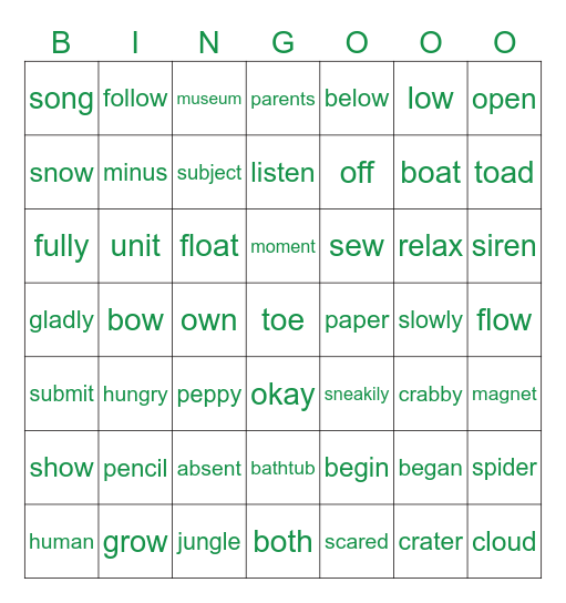 Discover Phonics Unit 8 Bingo Card