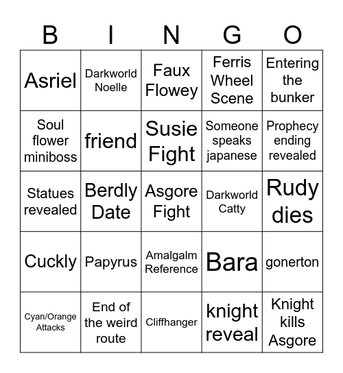 Deltarune Chapter 5 Bingo Card