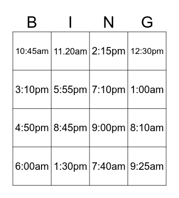 Time Bingo Card