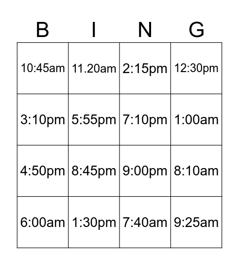 Time Bingo Card