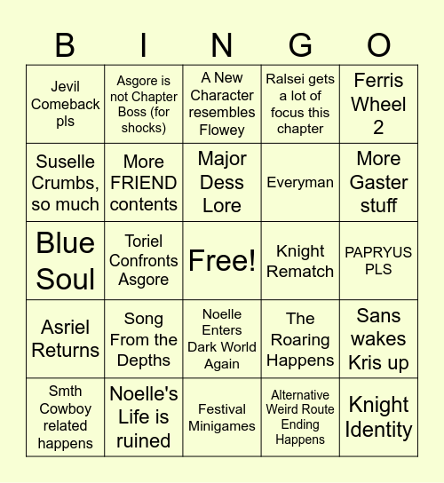 Deltarune Chapter 5 Bingo Card Bingo Card